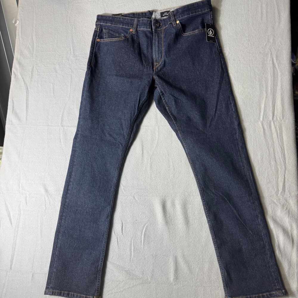 Volcom Vorta Slim Straight Stretch Denim Jeans Dark Rinse A1902405 Mens 36x32